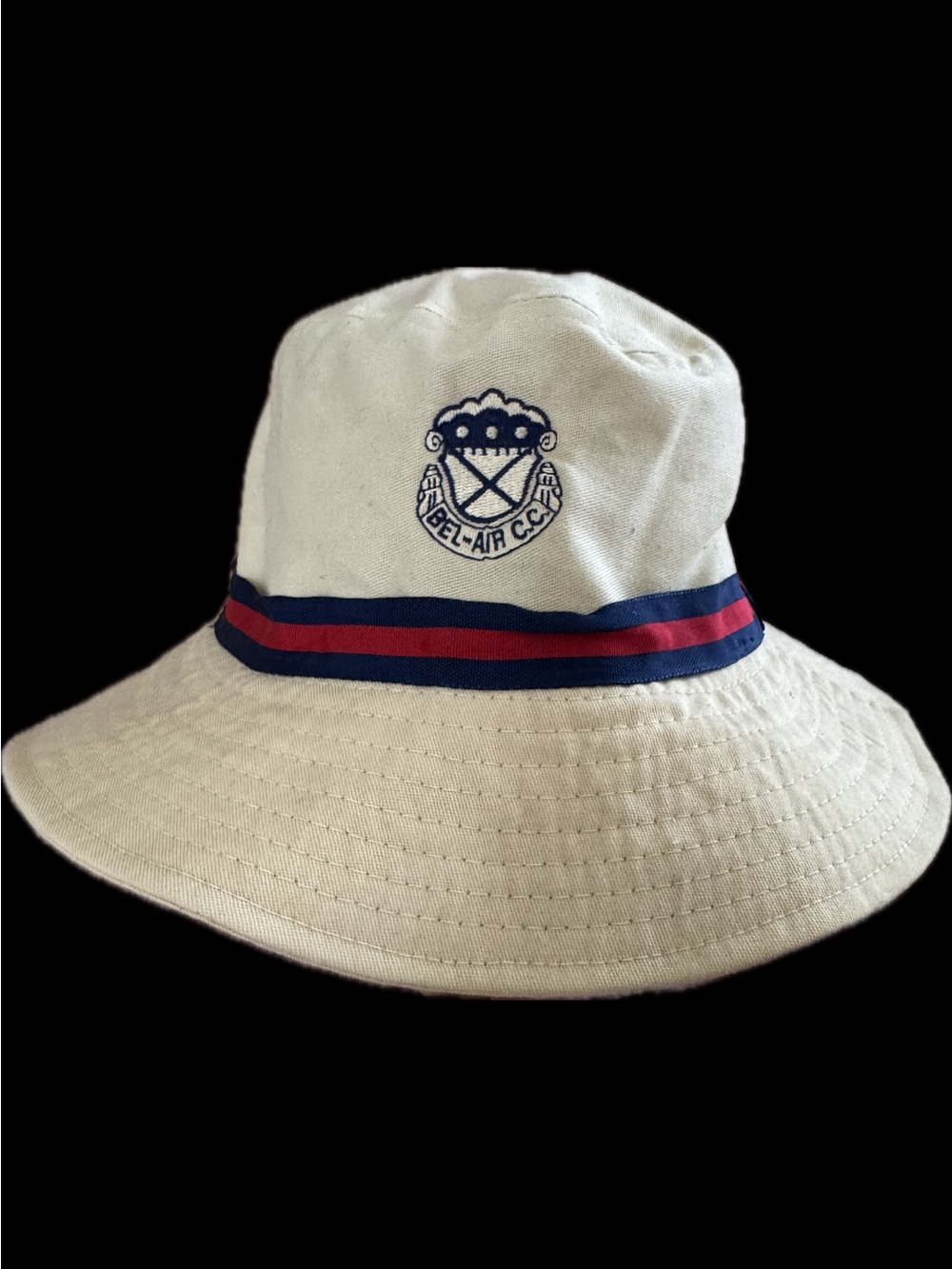 Official BEL AIR COUNTRY CLUB  Bucket Hat with Navy & Red Stripe